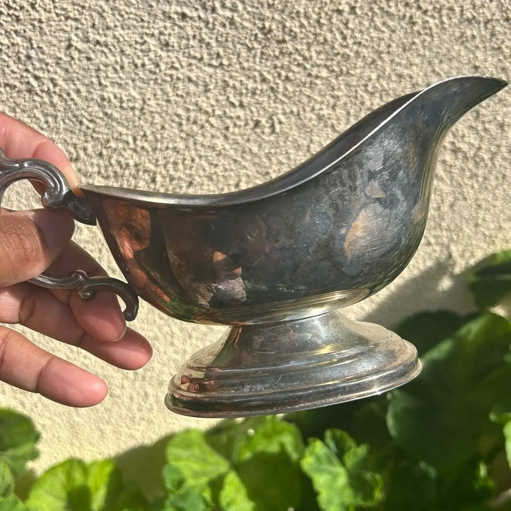 Silver Plated Cream Or Gravy Boat - 8 Inches Long With Patina